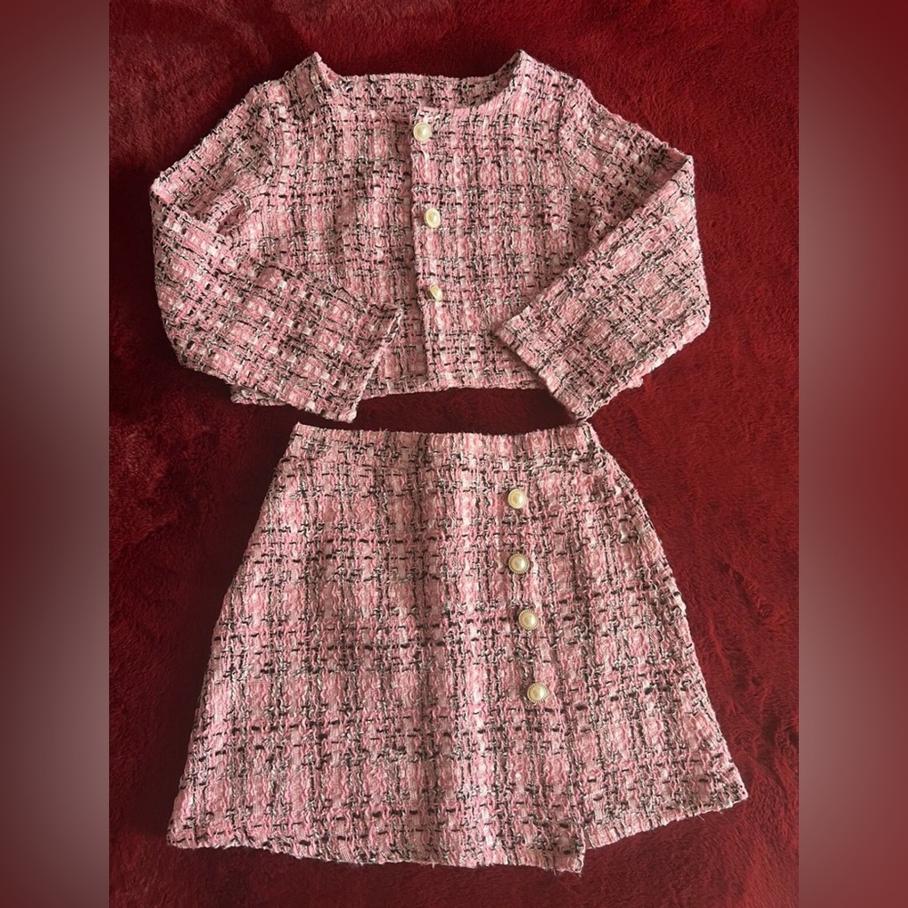 Pink Tweed Skirt and Jacket Set